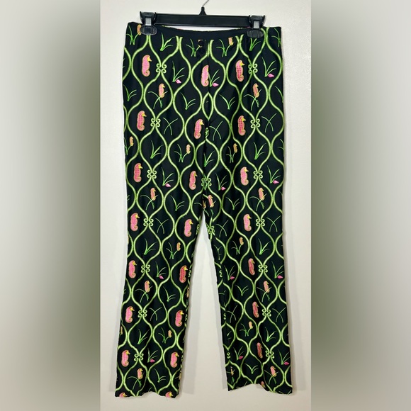 CJ Laing Palm Beach Women’s Size 8 100% Silk Black Sea Horse Embroidered Pants - Picture 1 of 7